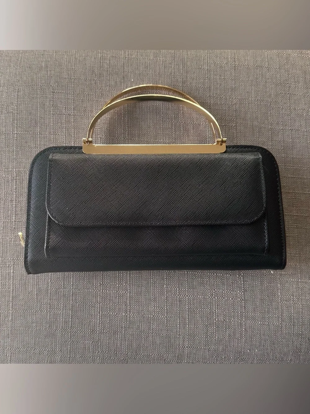 Women’s Black Handheld Clutch with Gold Accent